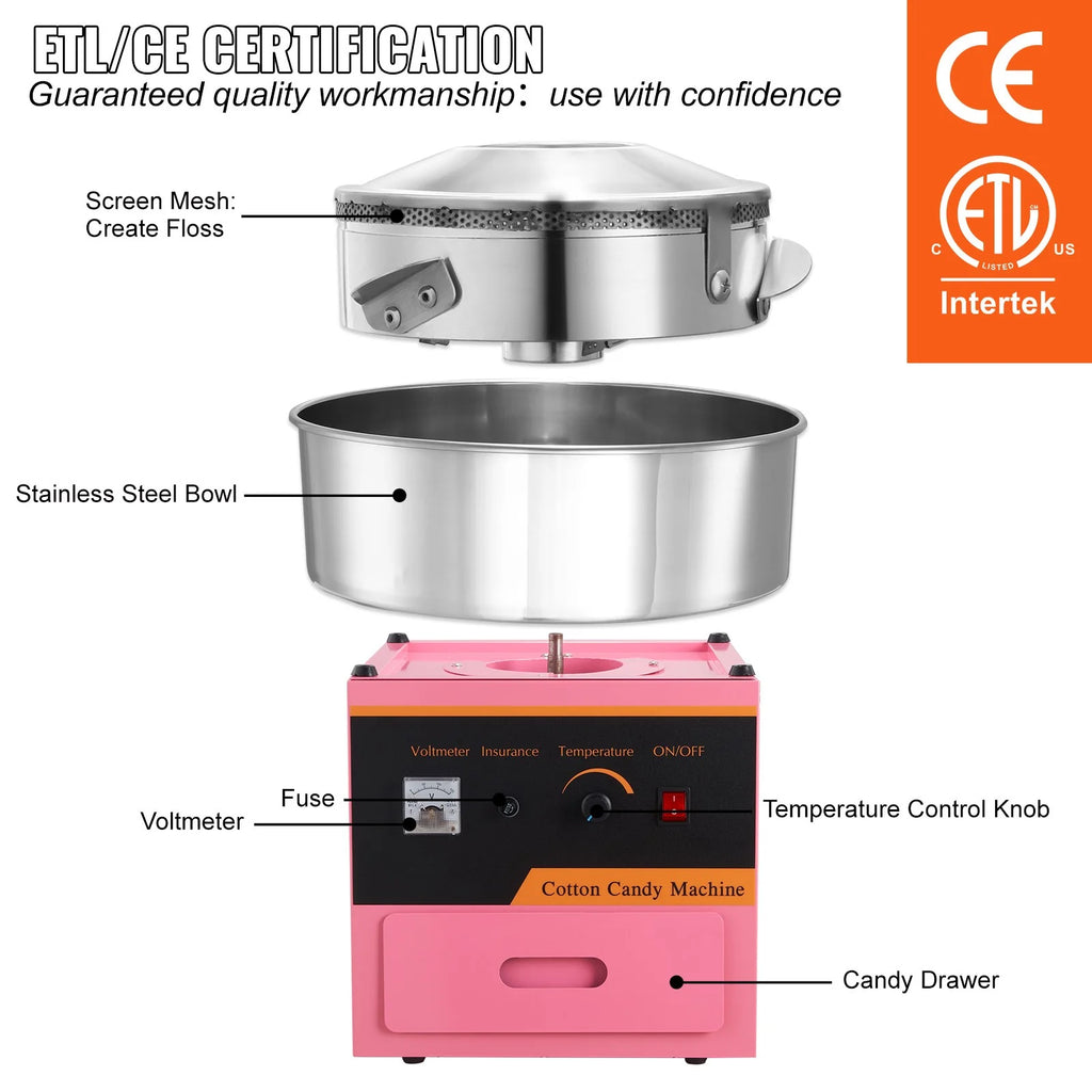 Cotton Candy Machine 21 Inch Stainless Steel Bowl Electric Candy Floss Maker L793