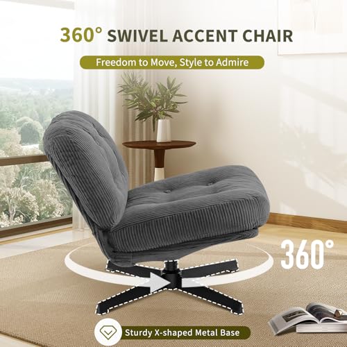 Dark Gray Swivel Accent Chair with Ottoman E858