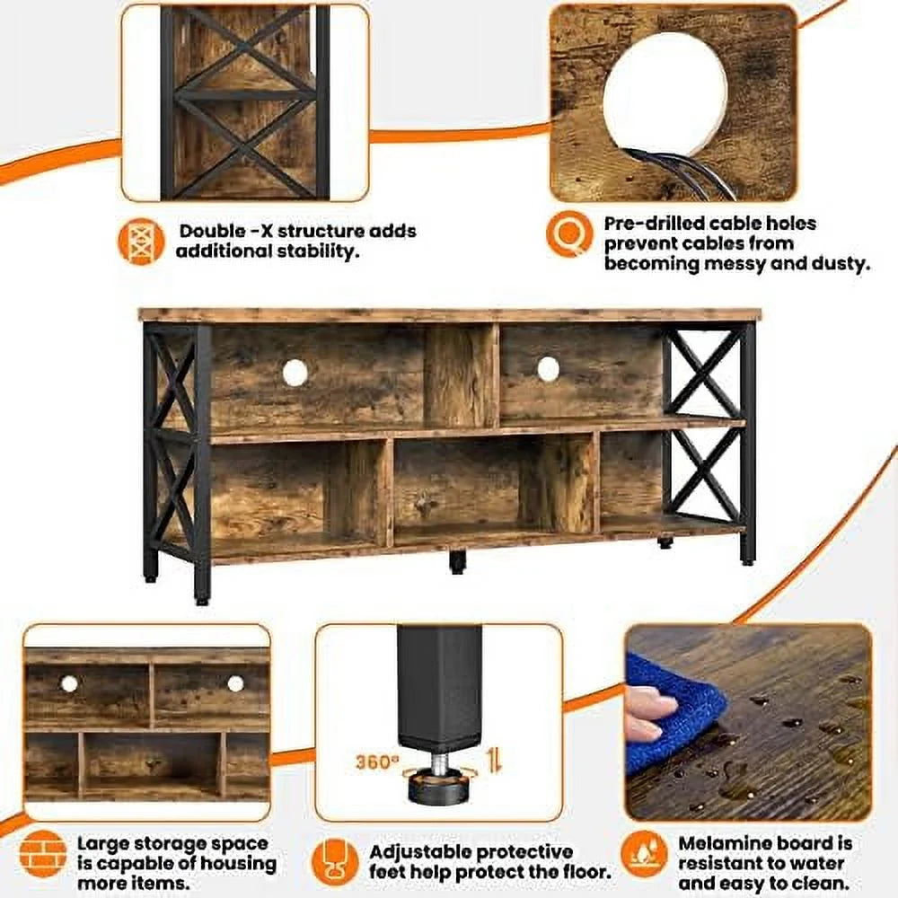 Industrial Wood and Metal TV Stand with Cabinet X371389
