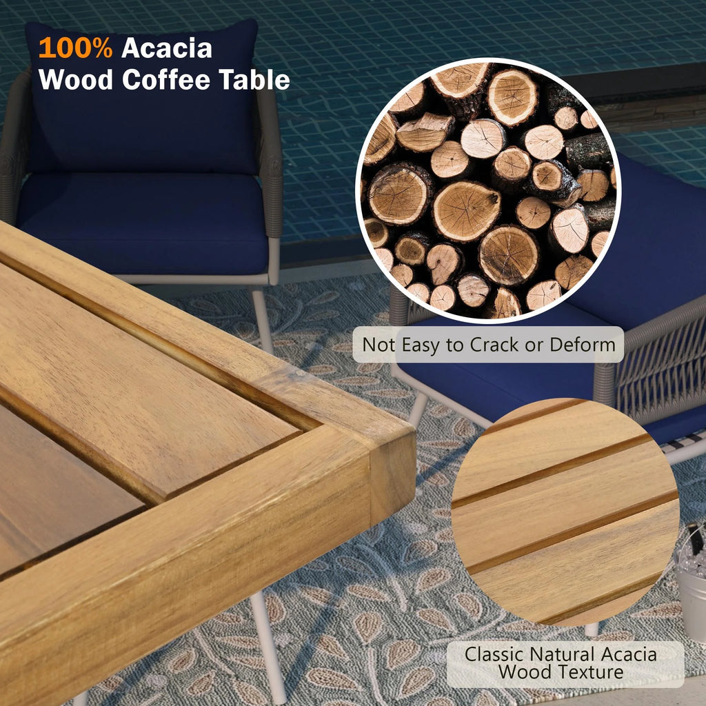 4-Piece Boho Rope Patio Furniture Set with Wood Table L7004
