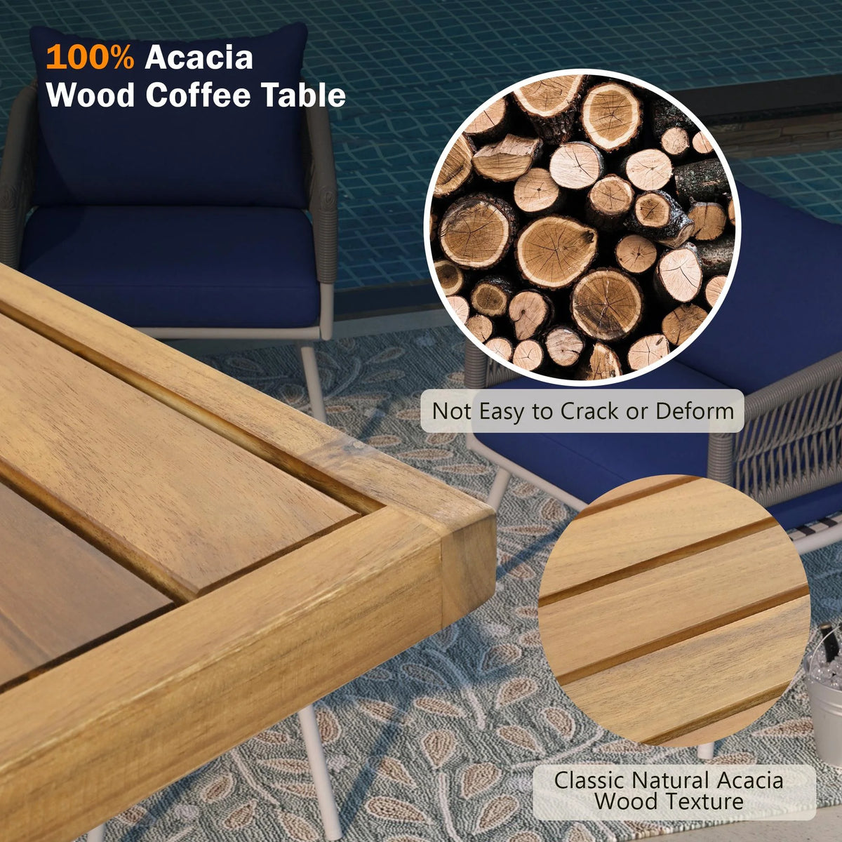 4-Piece Boho Rope Patio Furniture Set with Wood Table L7004