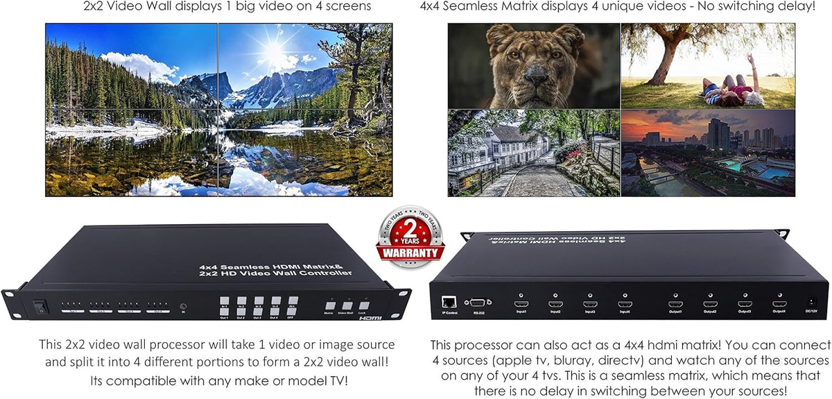 2x2 Video Wall 4x4 HDMI Matrix Switcher Processor 1080P M11383