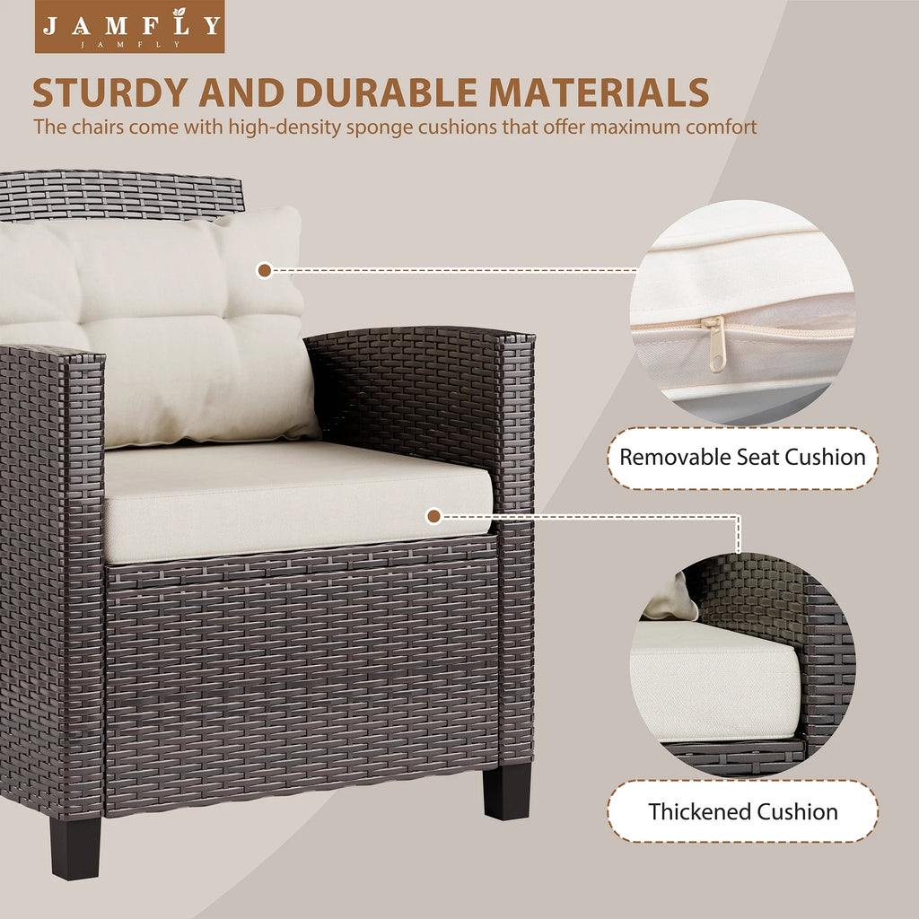 3 Pieces Wicker Patio Furniture Set with Tempered Glass Table Beige R66393