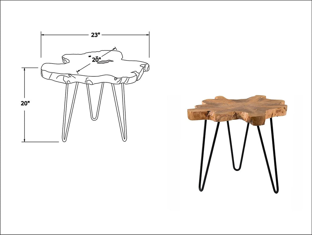 Handcrafted Natural Live-Edge Teak Top Table with Hairpin Legs M85350