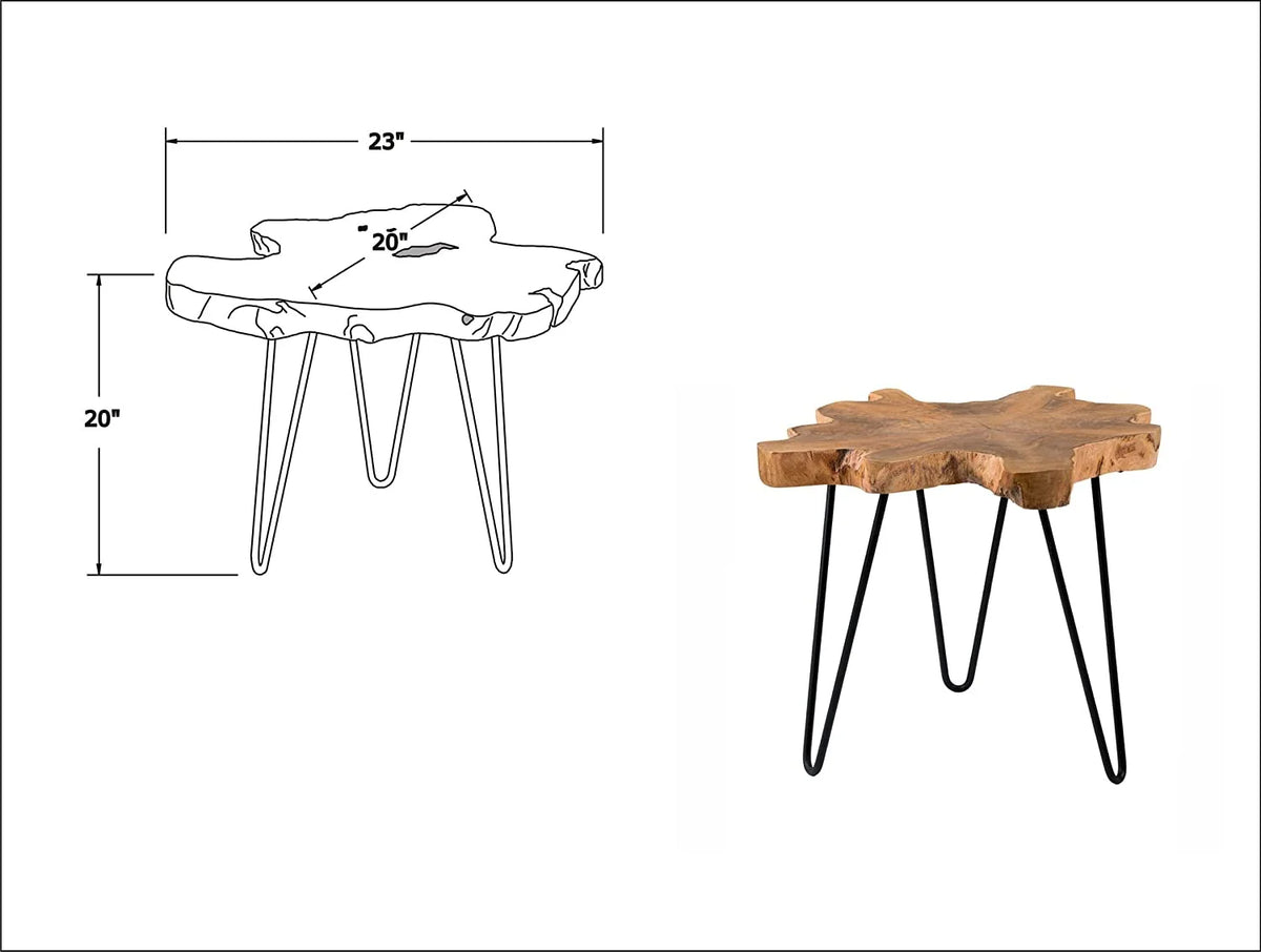 Handcrafted Natural Live-Edge Teak Top Table with Hairpin Legs M85350
