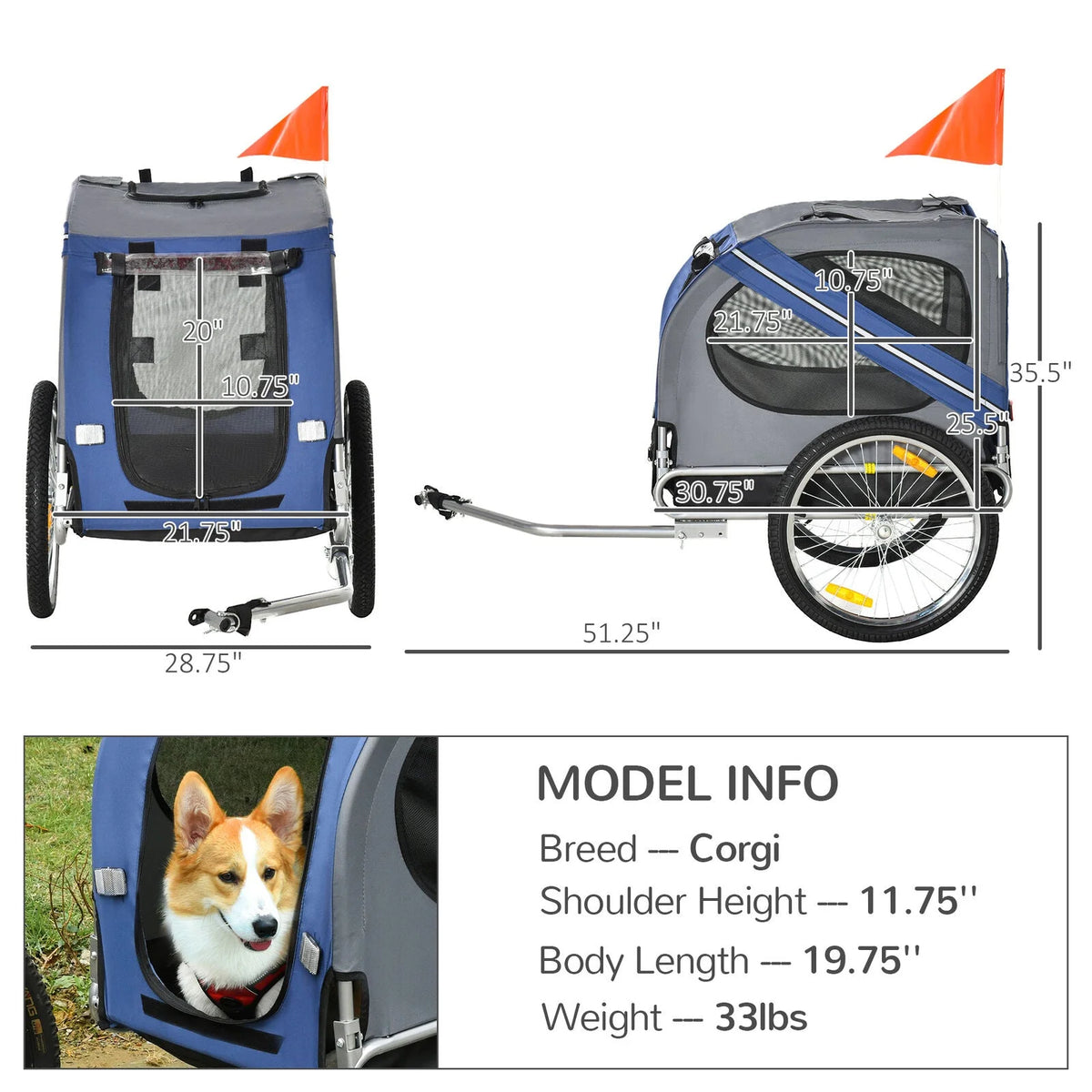 Bike Trailer & Wagon Jogger for Dogs and Pets with 3 Entrances Large Wheels & Mesh Screen K56964