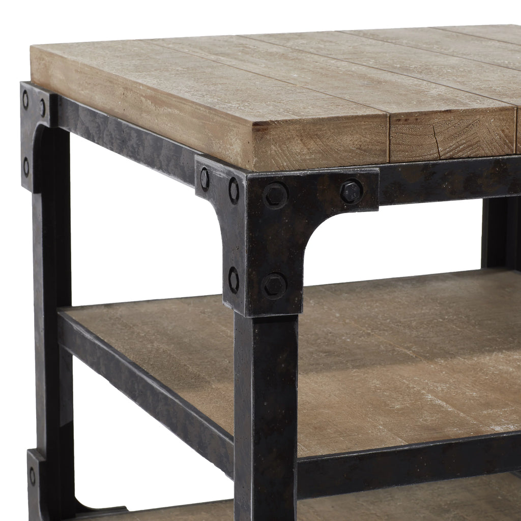 24" x 26" Brown Wood 2 Shelves Accent Table Y722