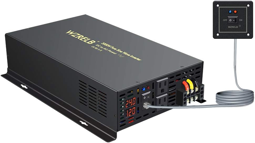 3000 Watt 24V DC Pure Sine Wave Power Inverter with Remote Control Switch, Dual 110V 120V AC Outlets N2619