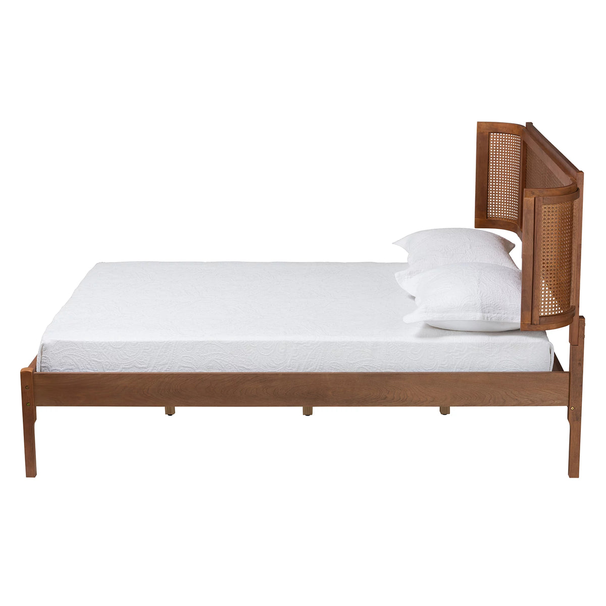 Walnut Brown Wood and Natural Rattan Full Size Platform Bed G49504