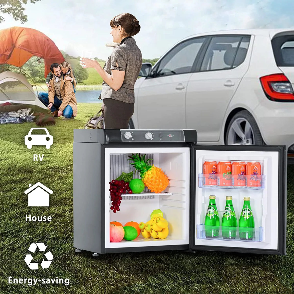 3 Way Propane RV Refrigerator 1.4 Cu.ft Compact Camper Fridge B1407