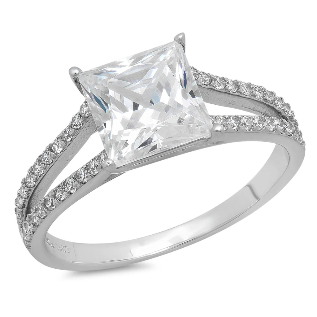 14K White Gold Princess Cut Natural Diamond Engagement Ring E904