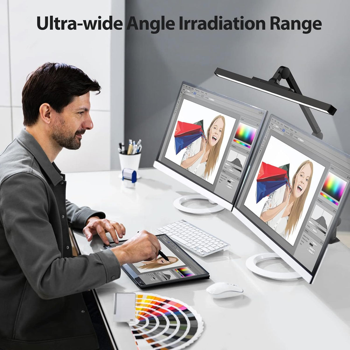 LED Desk Lamp with Clamp, Dimmable Swing Arm, 4 Color Modes C52426