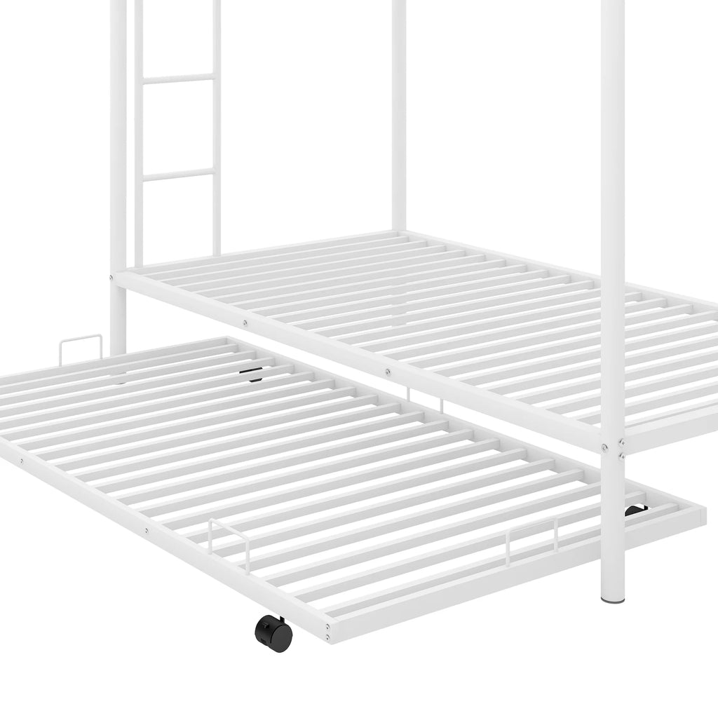 White Metal Twin over Twin Bunk Bed with Trundle G658