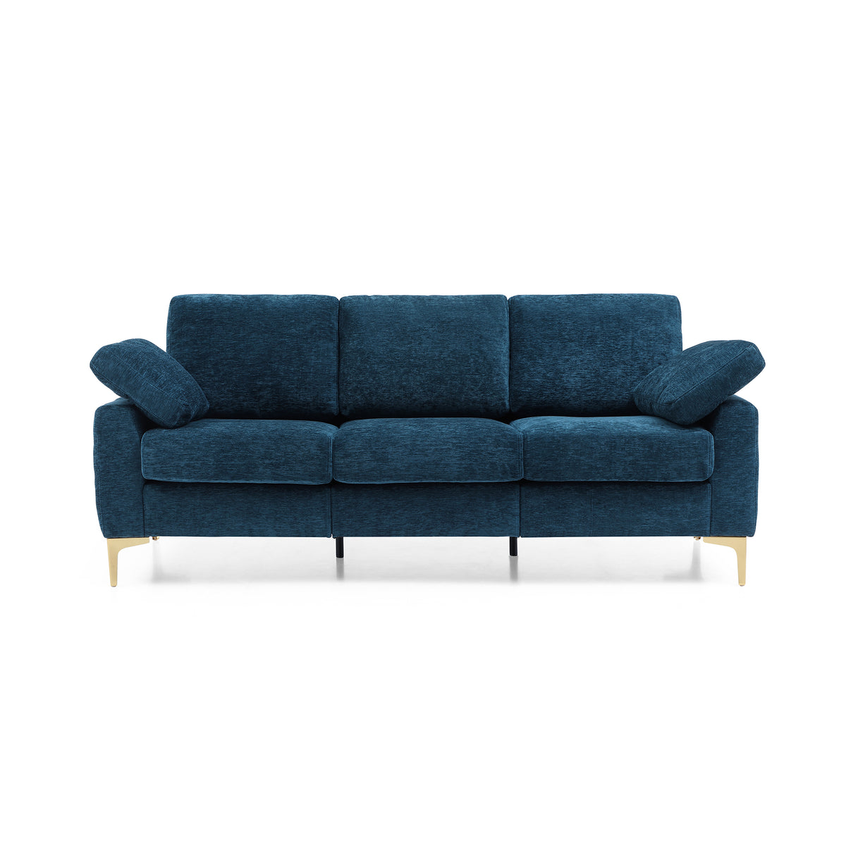 Blue Chenille Upholstered 3-Seater Couch Sofa with 2 Armrest Pillows D236