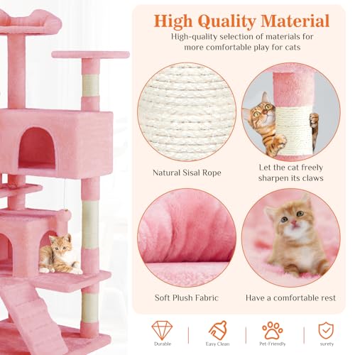 54-Inch Multi-Level Cat Tree Tower with Sisal Scratching Post G839