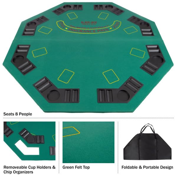 48-Inch Folding Poker Table Top with Cupholders and Chip Trays I71711