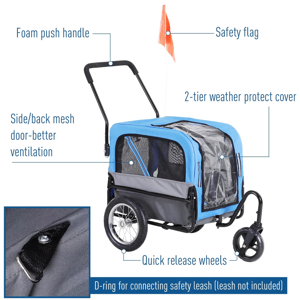2-In-1 Dog Bicycle Trailer & Jogging Stroller with Swivel Wheels, Blue R921934
