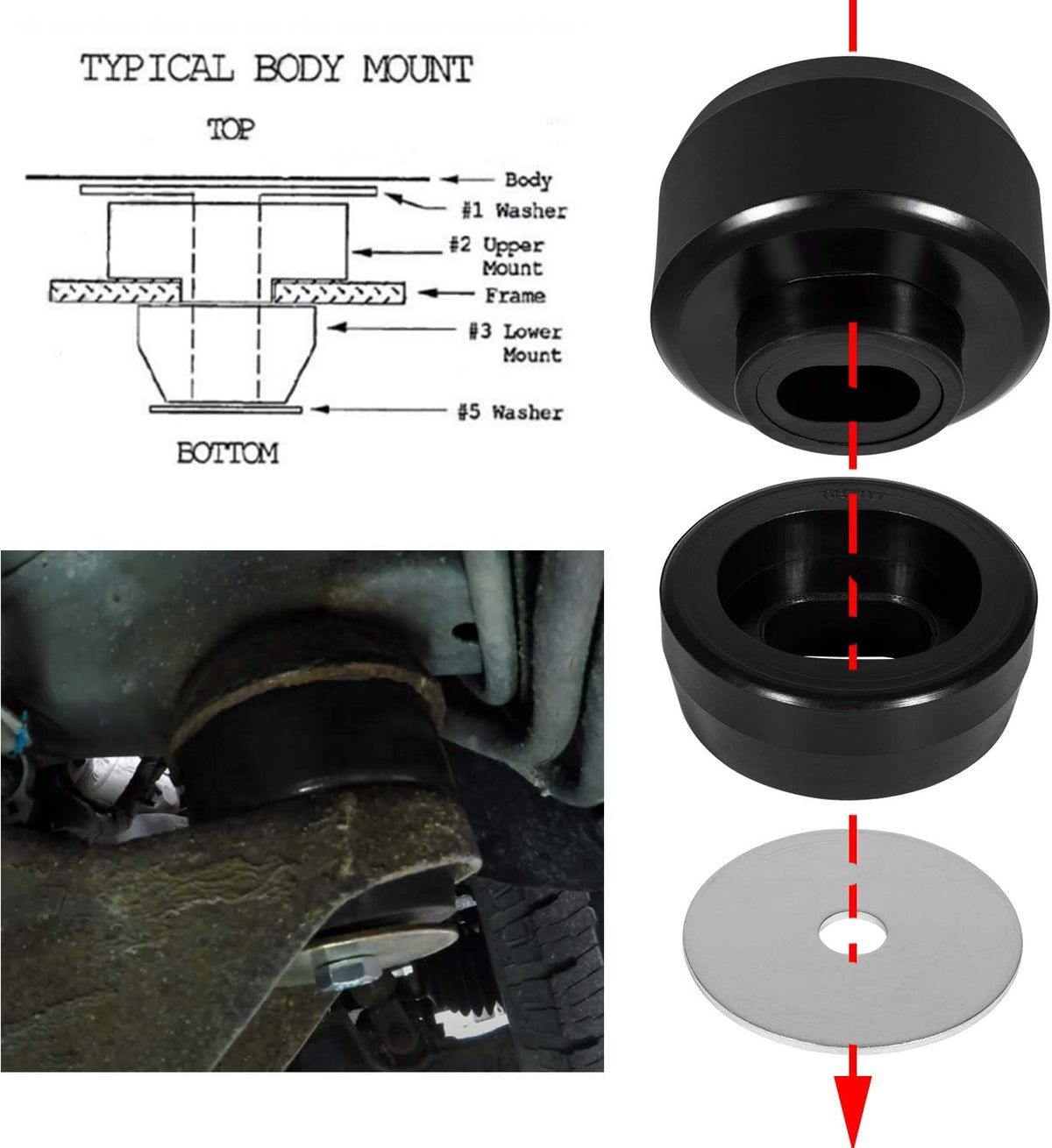 24Pcs Black Polyurethane Body and Cab Mount Bushing Kit V539279