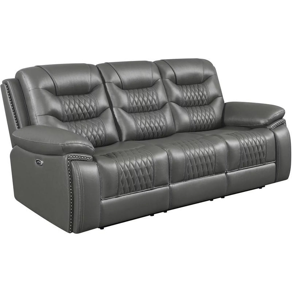 Charcoal Tufted Faux Leather Power Sofa T65386