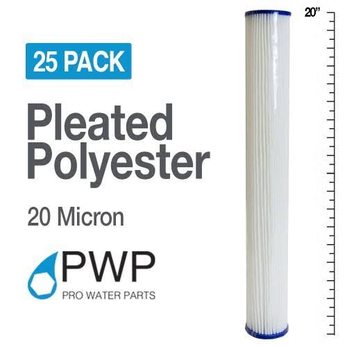 Poly Pleated Sediment Water Filter Cartridges 20x2.5in 20 Micron 25 Pack E5442