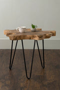 Handcrafted Natural Live-Edge Teak Top Table with Hairpin Legs M85350