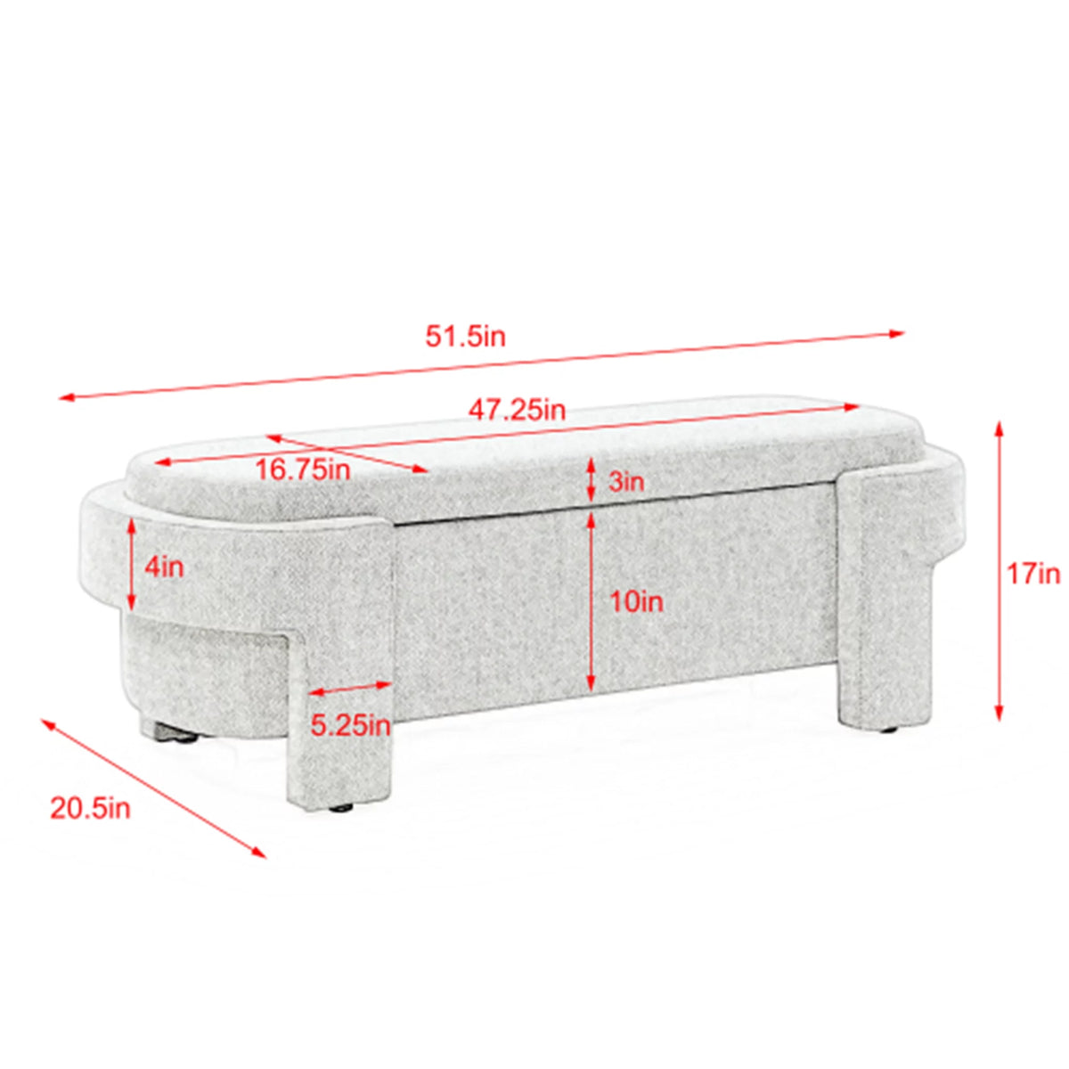 51" Chenille Upholstered Storage Ottoman Bench B24042