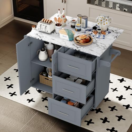 Rolling Kitchen Island with Storage and Drop Leaf Z65017