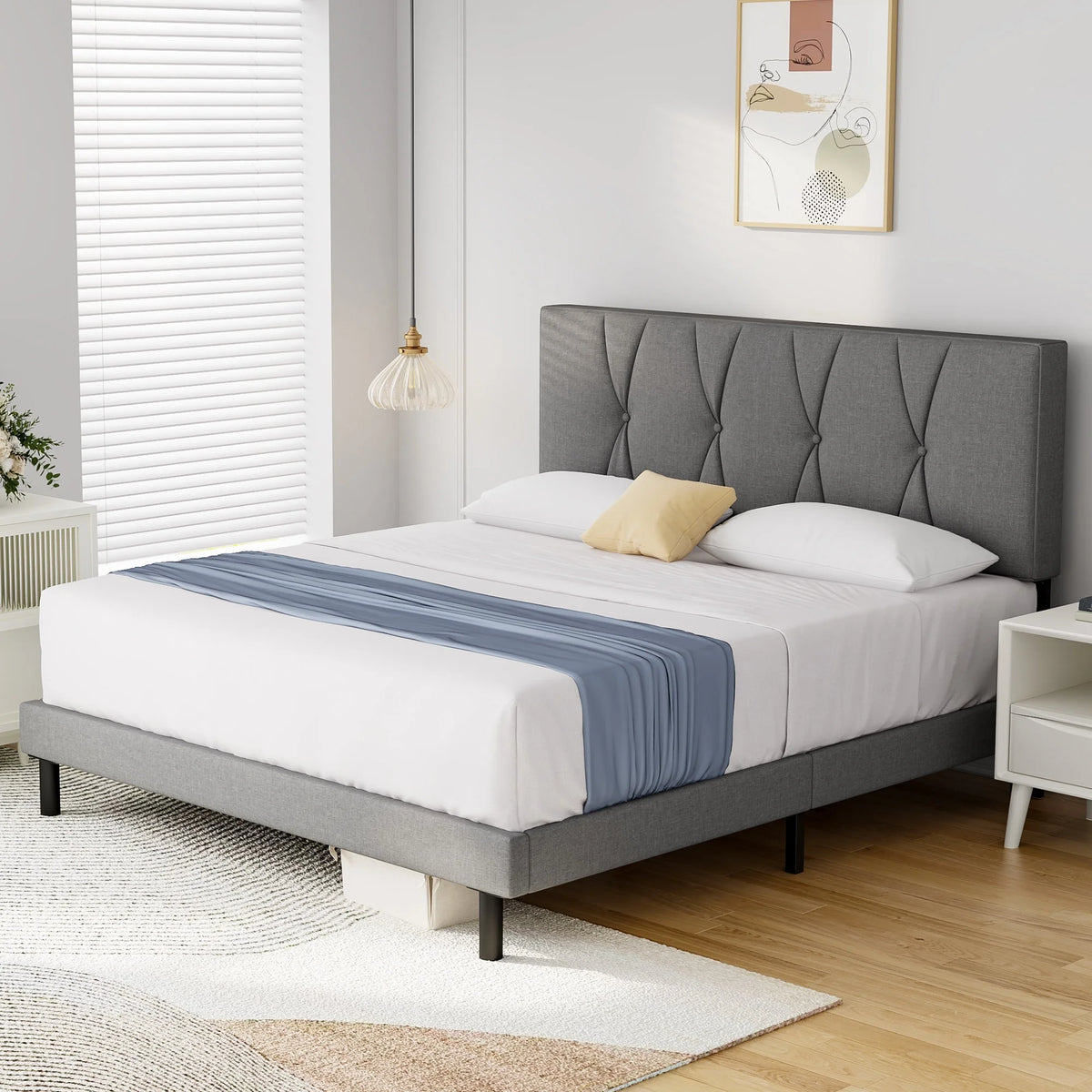 Full Size Platform Bed with Fabric Upholstered Headboard H930