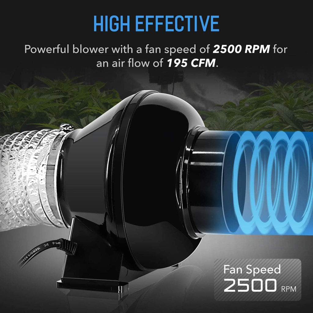 4 Inch 195 CFM Inline Fan, Carbon Filter, 8 Feet Ducting, Speed Controller, Rope Hanger, Temperature Humidity Monitor, Pack of 2 I3580