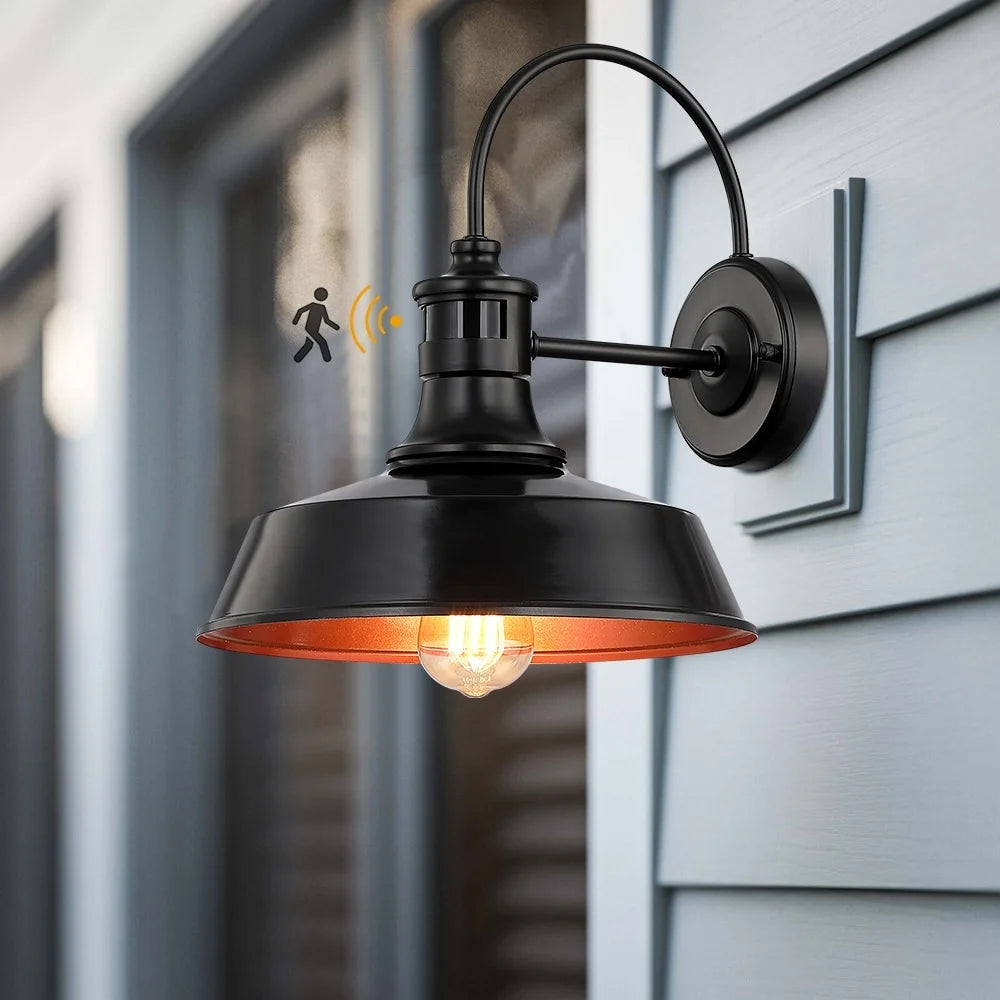 Black Motion Sensor Outdoor Wall Sconce L6405