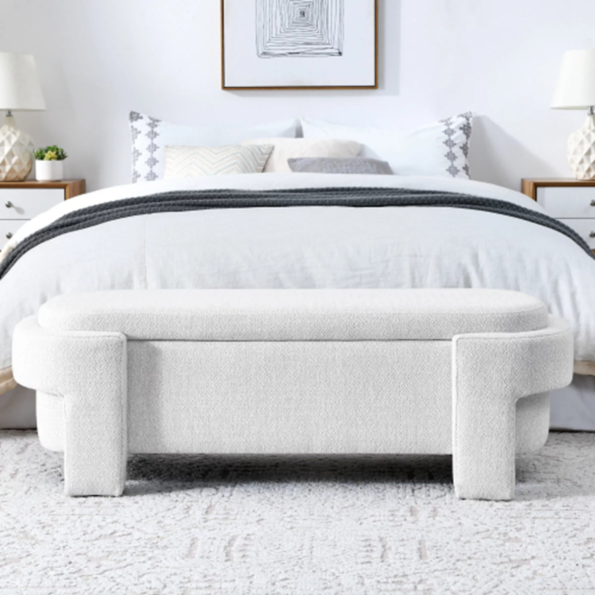 51" Chenille Upholstered Storage Ottoman Bench B24042