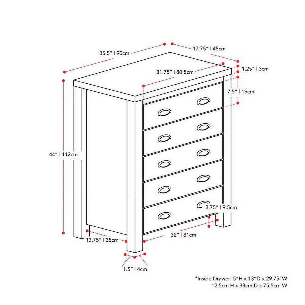 Black 5 Drawer Engineered Wood Dresser E35295