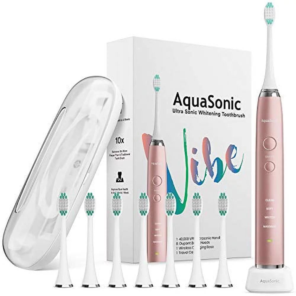 Satin Rose Gold Sonic Electric Toothbrush with 8 Brush Heads B2176