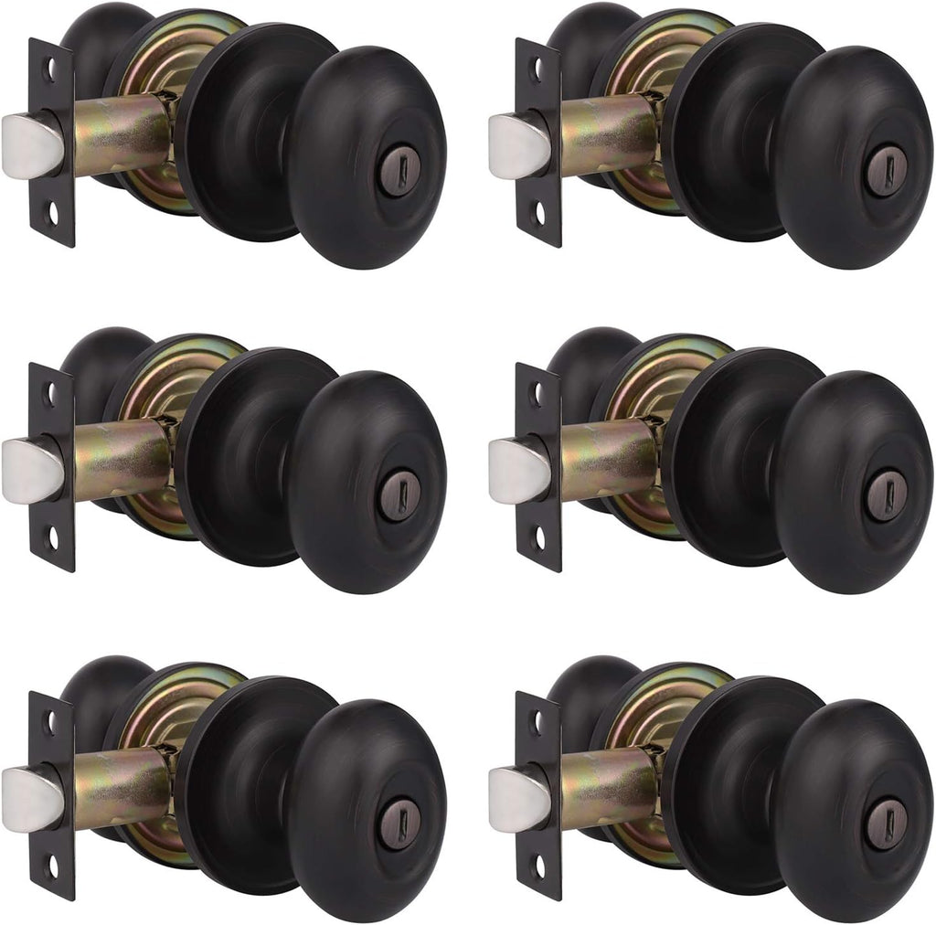 6 Packs Oil Rubbed Bronze Privacy Door Knobs with Lock S379855