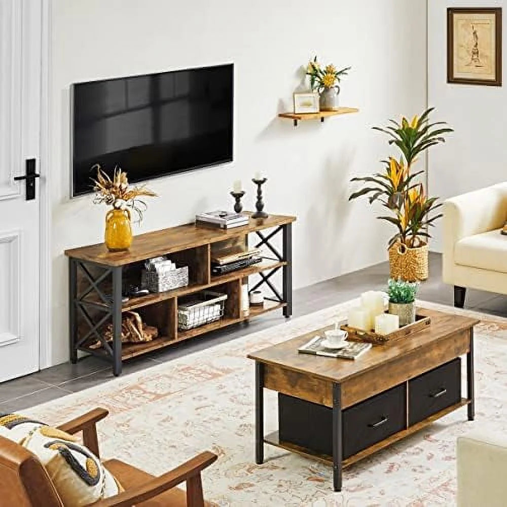 Industrial Wood and Metal TV Stand with Cabinet X371389