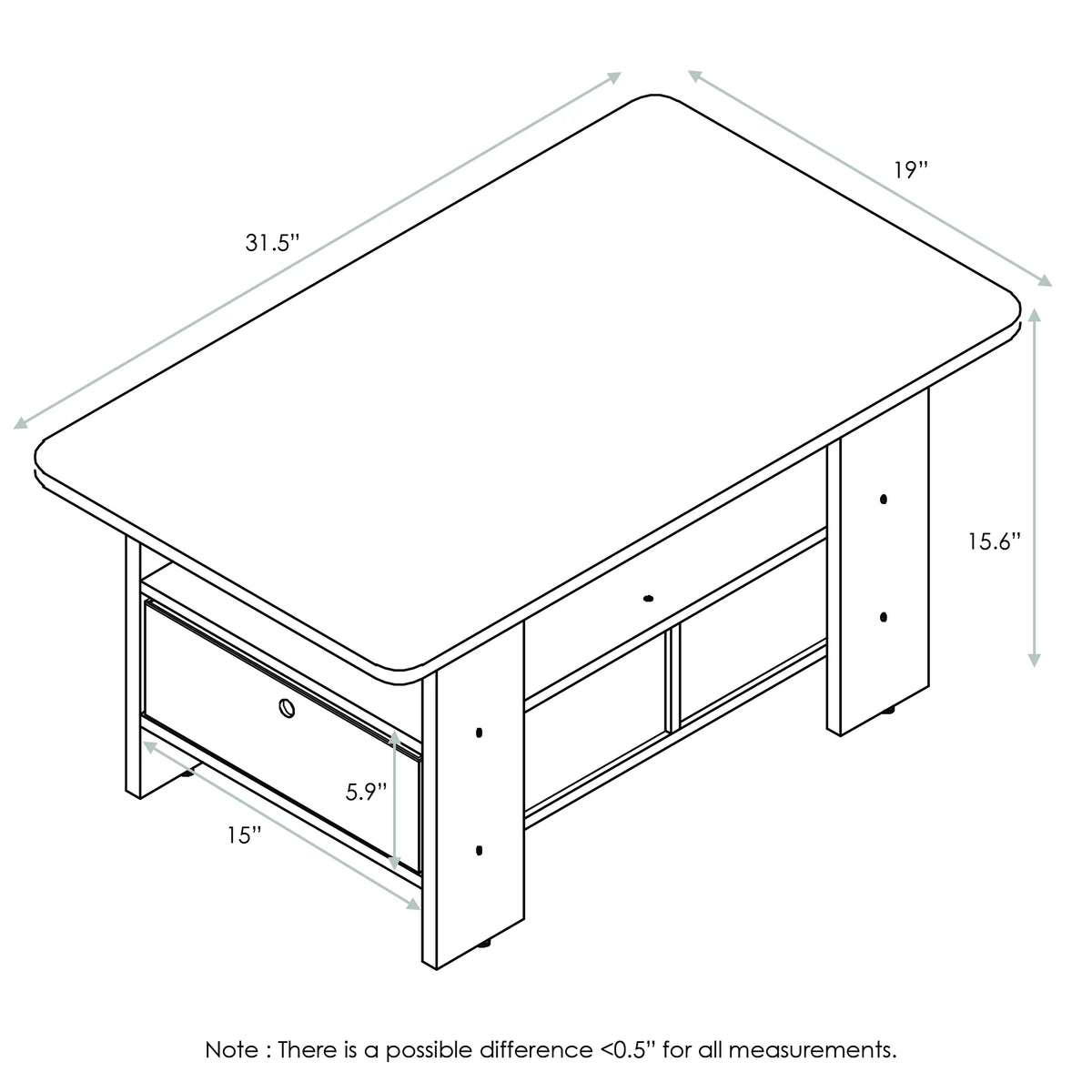 Wood Coffee Table with Bin Drawer B6949