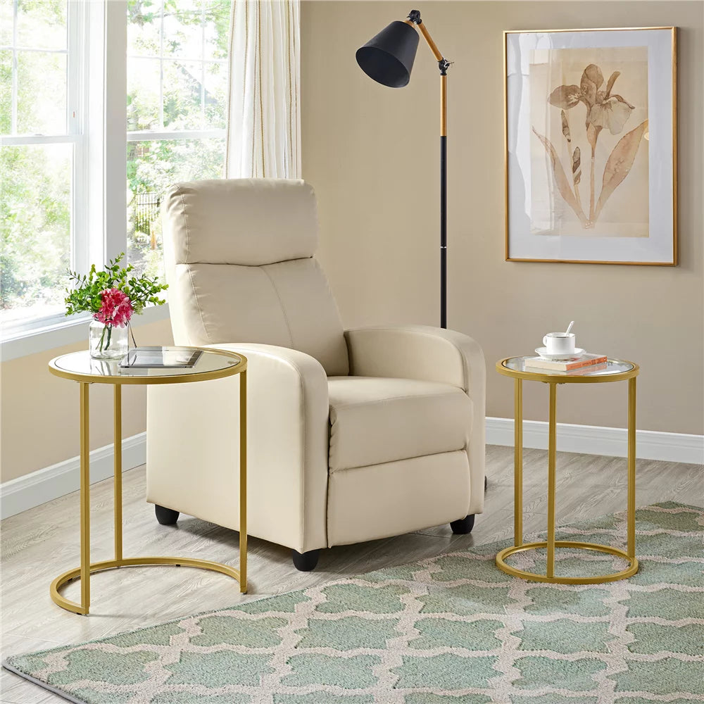Round Nesting End Table Set with Metal Frame and Glass Top B479