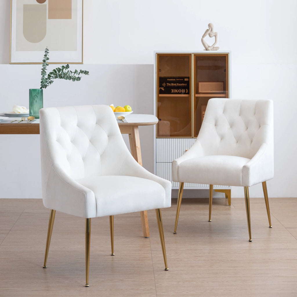 Beige Velvet Upholstered Dining Chairs Set of 2 B82070
