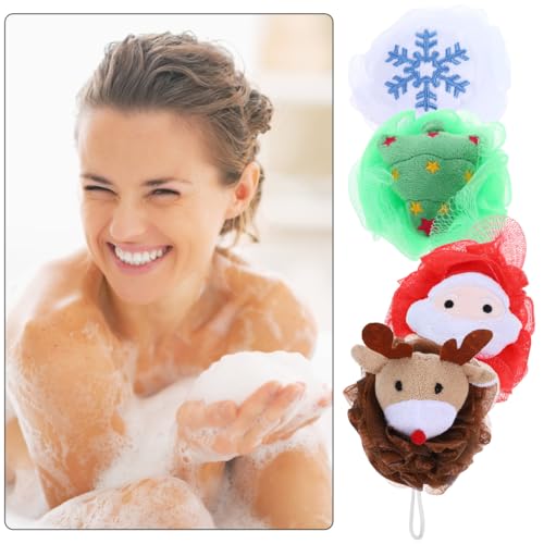 4 Pcs Christmas Exfoliating Loofah Bath Balls V60361