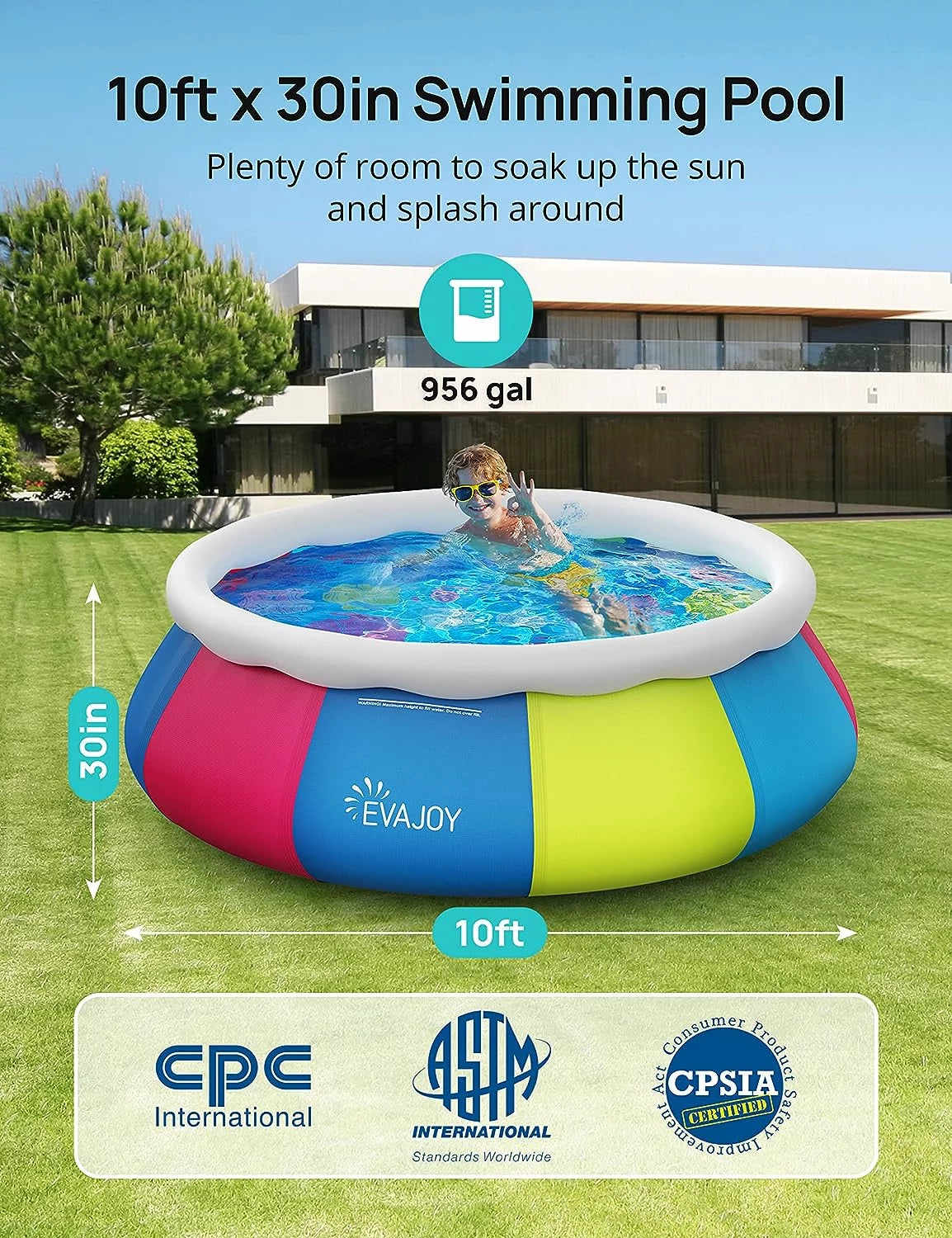 10ft 30in Inflatable Swimming Pool with Pool Cover T25950