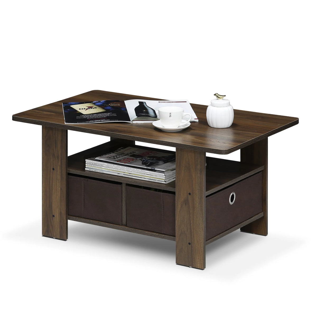 Wood Coffee Table with Bin Drawer B6949