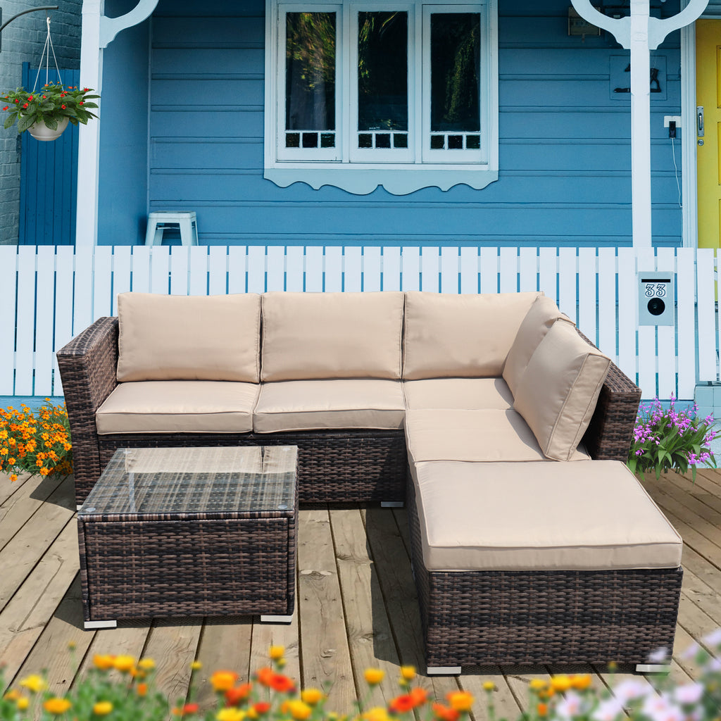 4-Piece Outdoor Rattan Sectional Sofa with Tempered Glass Table L218135