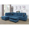 Blue Velvet Left Hand Facing Corner Sectional with Ottoman B979
