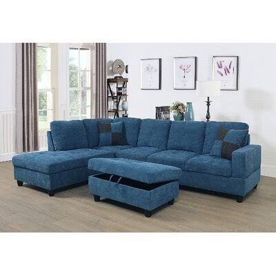 Blue Velvet Left Hand Facing Corner Sectional with Ottoman B979
