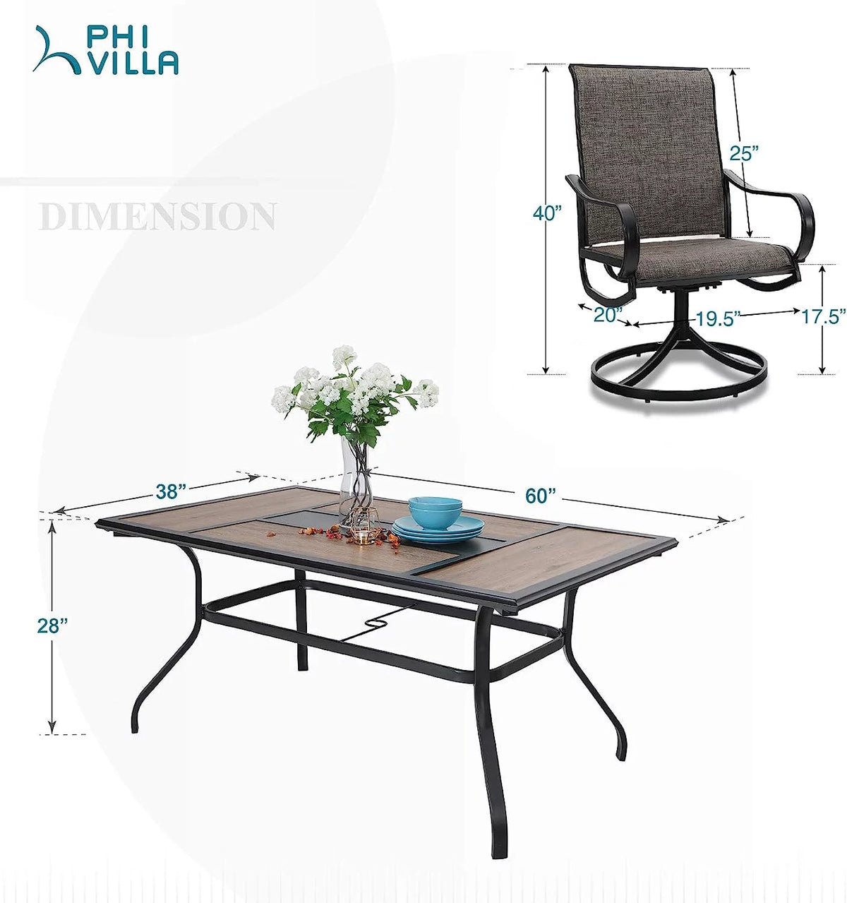 Patio Dining Set with Umbrella 6 Person A83789