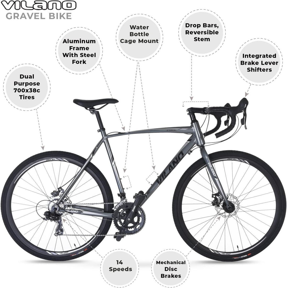 Gravel Bike with Disc Brakes, 14 Speeds, Drop Bars K85896