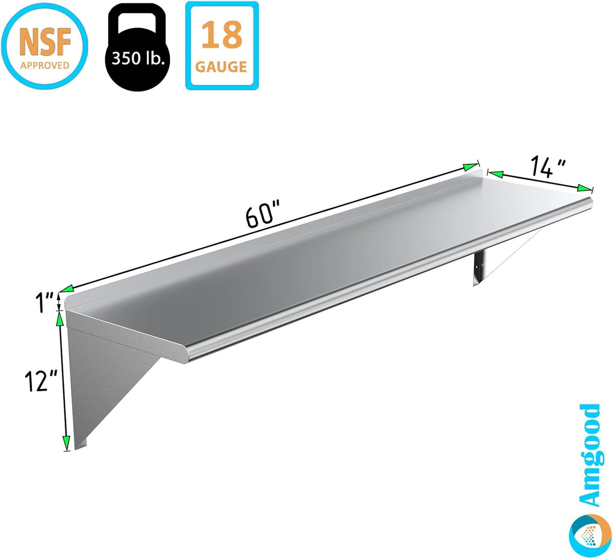 14" X 60" Stainless Steel Wall Shelf V866