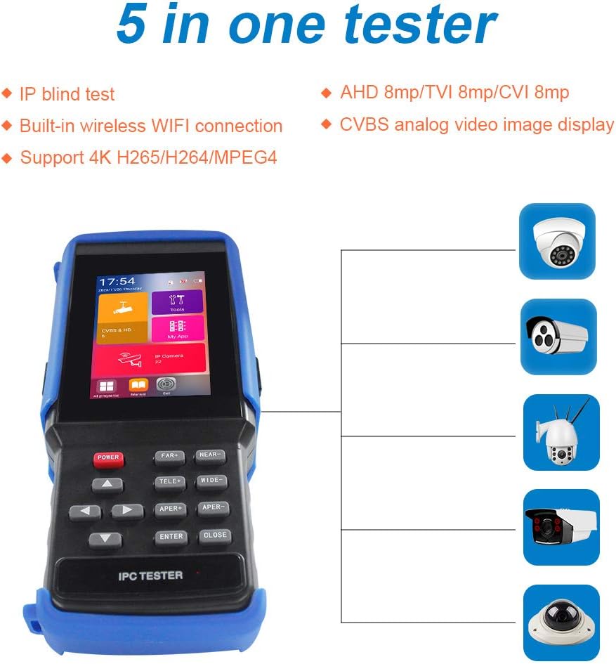 4 Inch Touch Screen IP Camera Tester with WiFi and PoE Power Output H730