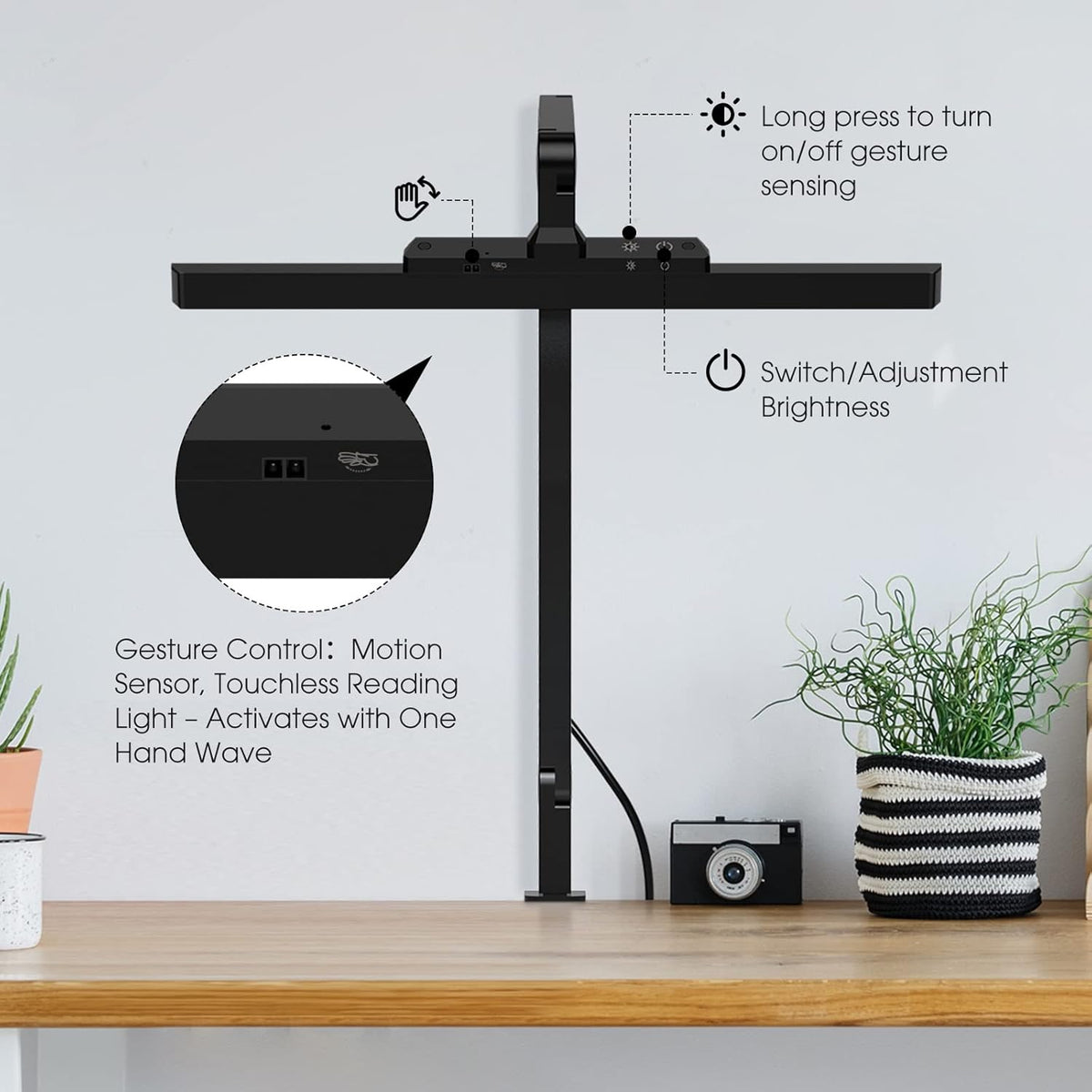 LED Desk Lamp with Clamp, Dimmable Swing Arm, 4 Color Modes C52426