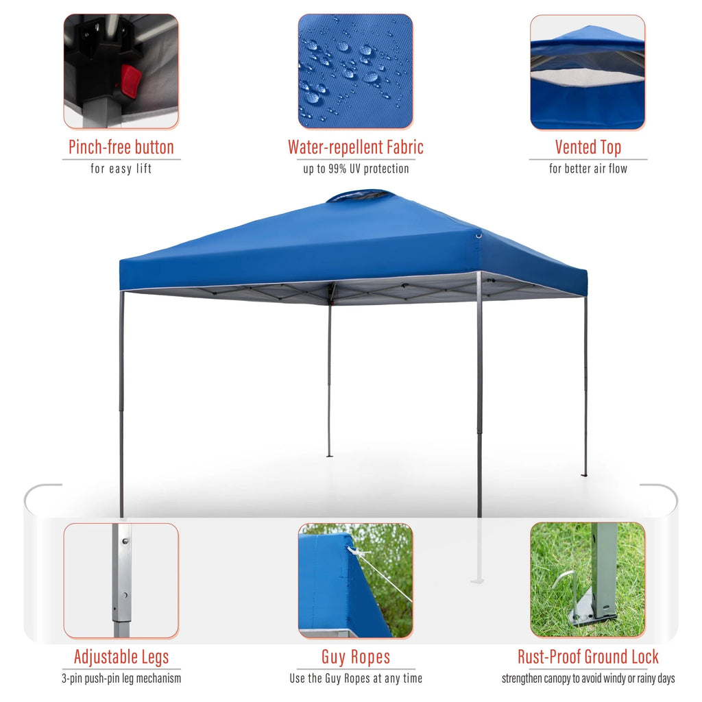 10' x 10' Blue Pop Up Canopy Tent with Wheeled Bag F8756